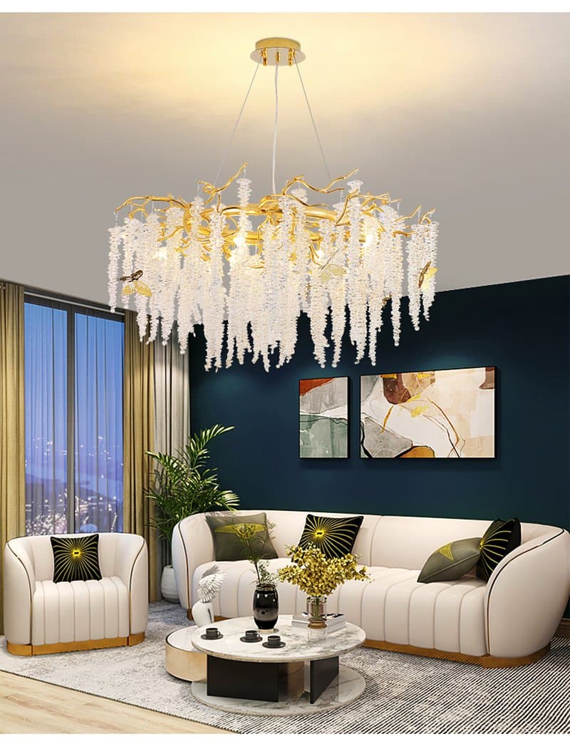 Branch Luxury Long Snowflake Crystal Chandelier Gold