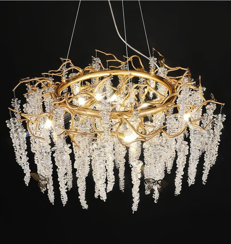 Branch Luxury Long Snowflake Crystal Chandelier Gold