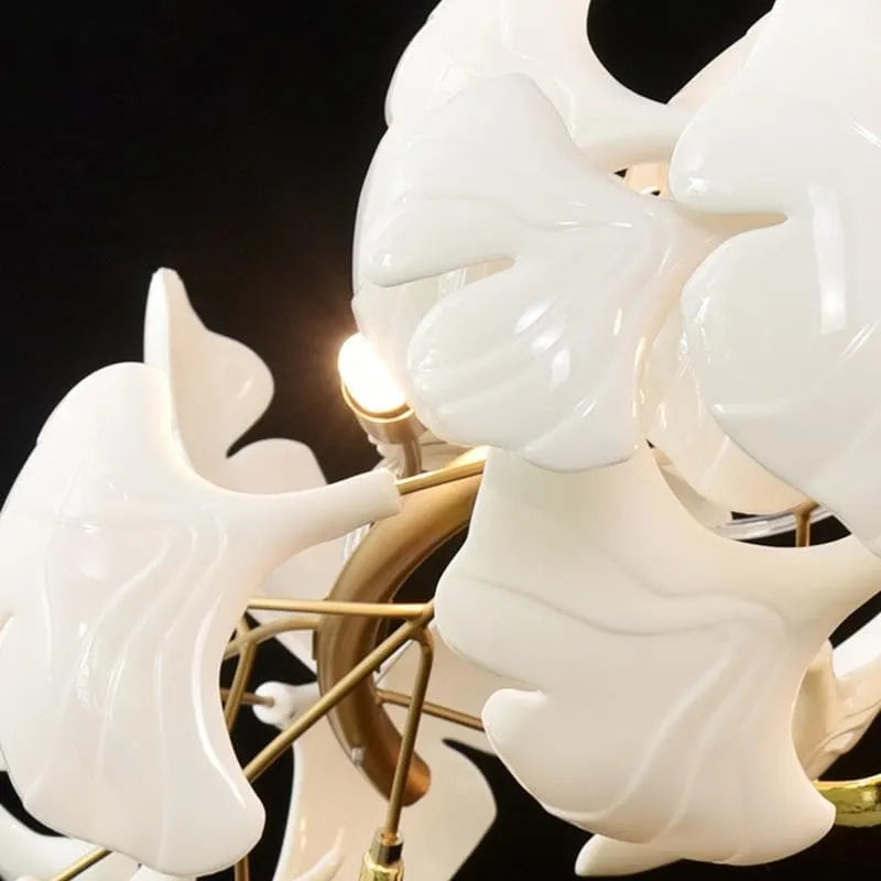 Vertical Modern Ceramic Ginkgo Tree Petal Chandelier 4 Size