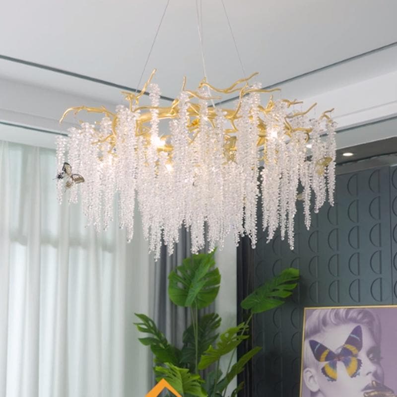 Branch Luxury Long Snowflake Crystal Chandelier Gold