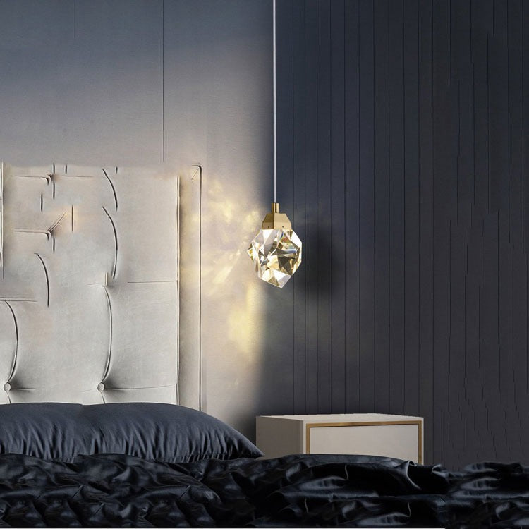 Faceted Crystal Masonry Pendant Light, Brass