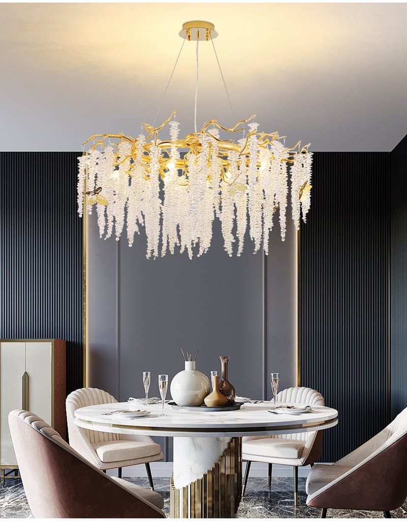 Branch Luxury Long Snowflake Crystal Chandelier Gold