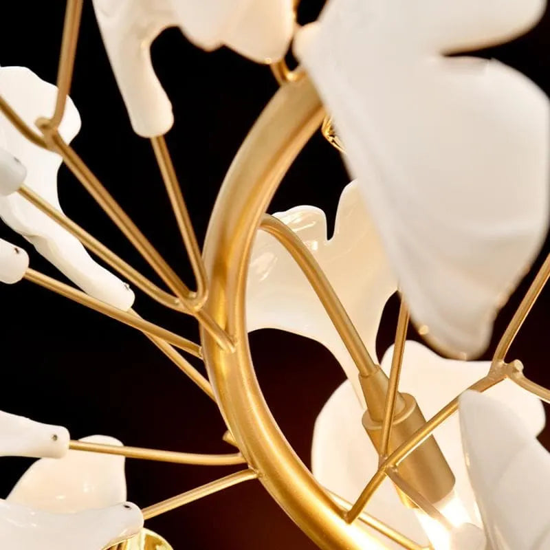 Vertical Modern Ceramic Ginkgo Tree Petal Chandelier 4 Size