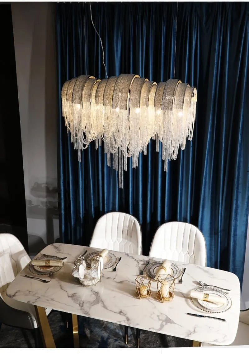 Aria Alana Aluminum Chain Tassel Long Branch Chandelier Light 35"