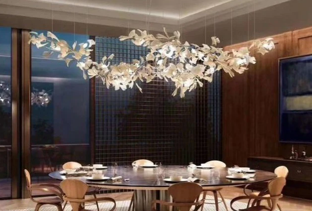 Vertical Modern Ceramic Ginkgo Tree Petal Chandelier 4 Size
