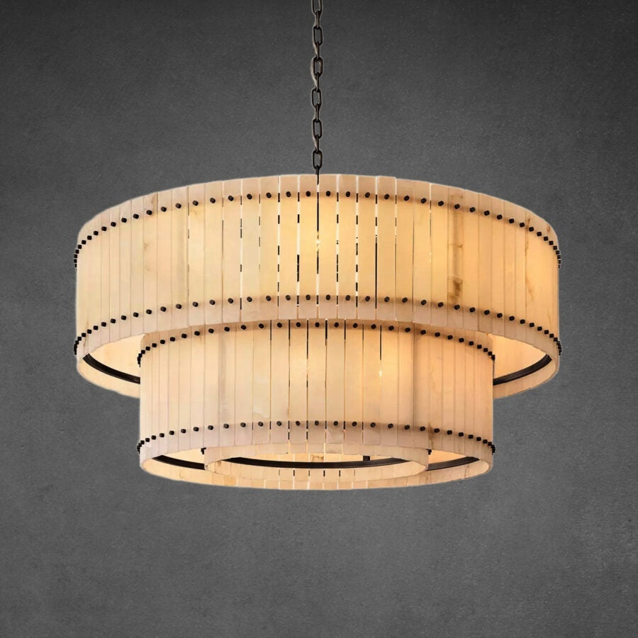 Lux Alabaster Round Tiered Chandelier 60″