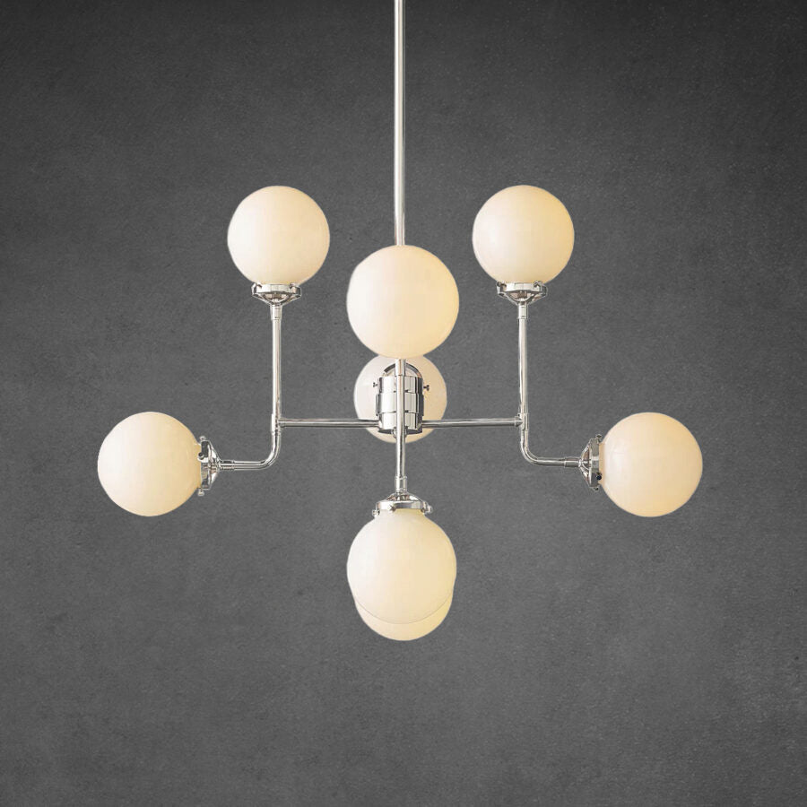 Bistro Globe Milk Glass Chandelier 34″