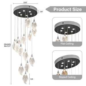 Silver Bionic Leaf 20-Light LED Chandelier for High Ceilings