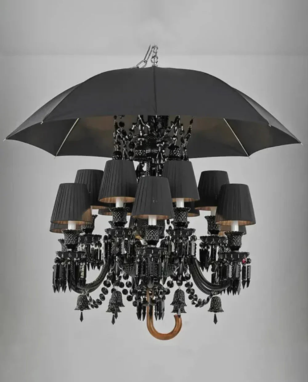 12 Lights Black Crystal Lighting with Umbrella - Arialamps