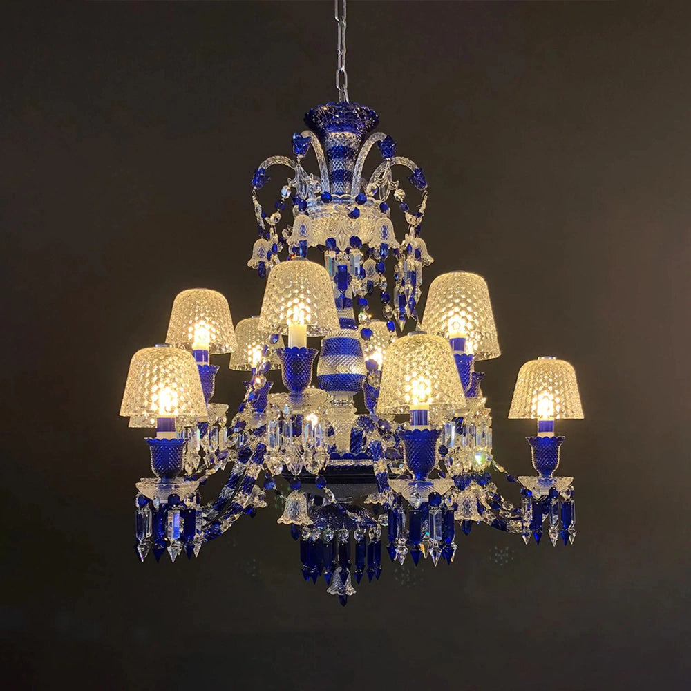 12 Lights Chandelier Blue & Clear Crystal Lighting - Arialamps