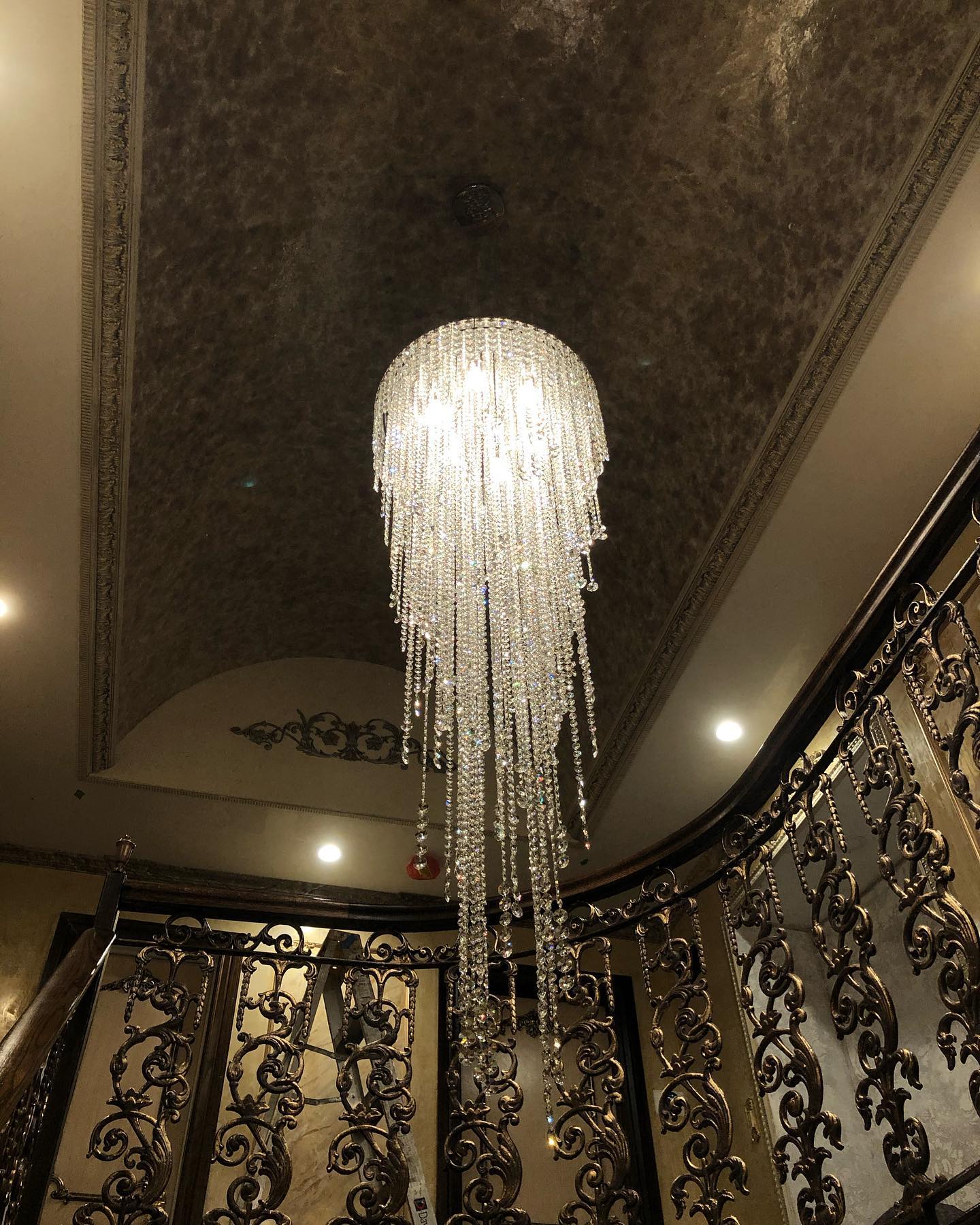 Extra Large Flush Mount Crystal Tassel Pendant Chandelier for Living Room/High-Ceiling Room/Foyer