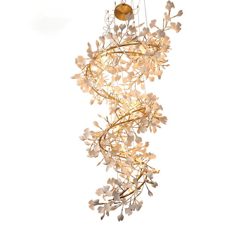 Aria Ginkgo Porcelain Petal Staircase Modern Chandelier, Long Branch Chandelier