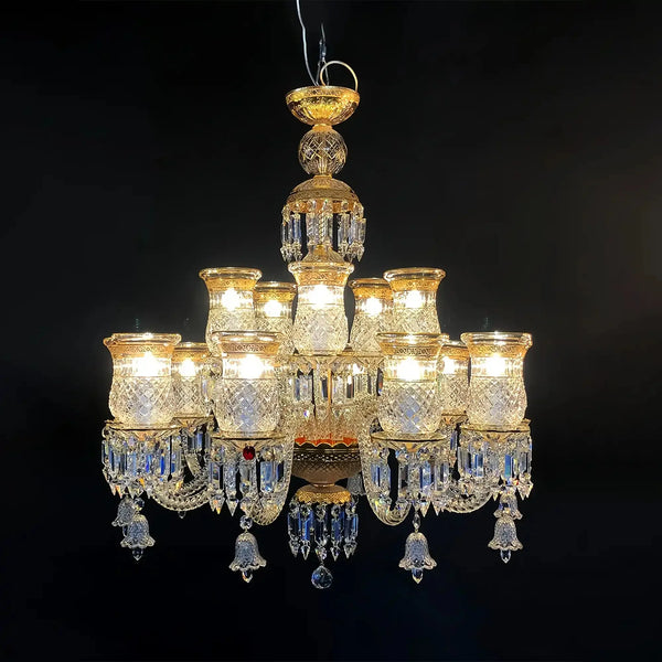 15 Lights Crystal Chandelier Gold & Clear Crystal Lighting - Arialamps