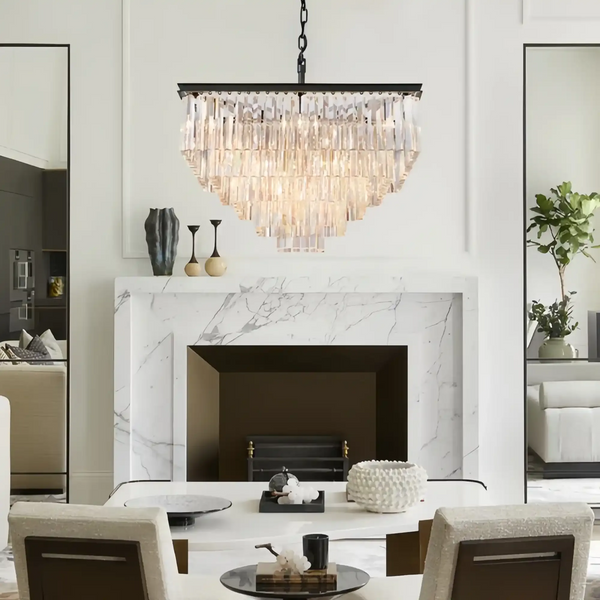 1920s Odaon Crystal Square Chandelier 22" 34" 47"-47''-Matte Black-Arialamps