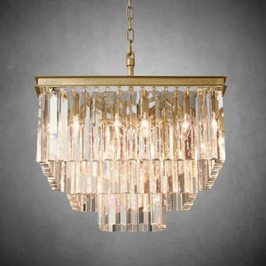 1920s Odaon Crystal Square Chandelier 22" 34" 47"-22''-Lacquered Burnished Brass-