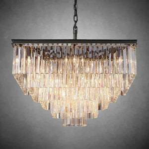 1920s Odaon Crystal Square Chandelier 22" 34" 47"-34''-Matte Black-
