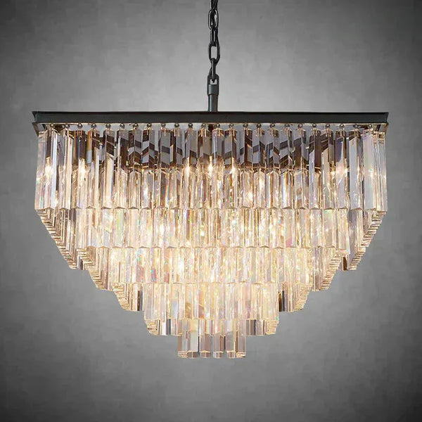 1920s Odaon Crystal Square Chandelier 22" 34" 47"-34''-Matte Black-