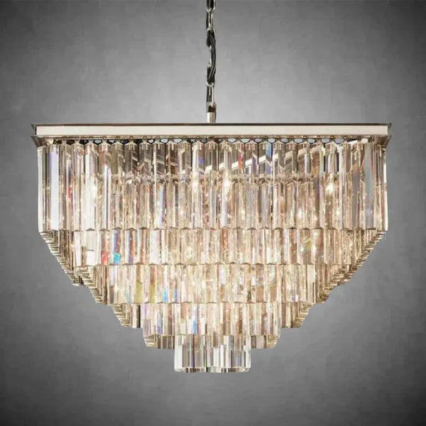 1920s Odaon Crystal Square Chandelier 22" 34" 47"-34''-Polished Nickel-