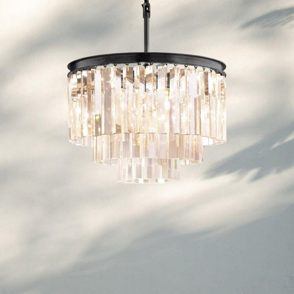 1920s Odaon Multi Tierd Round Chandelier 20"32"44"-20''-Matte Black-