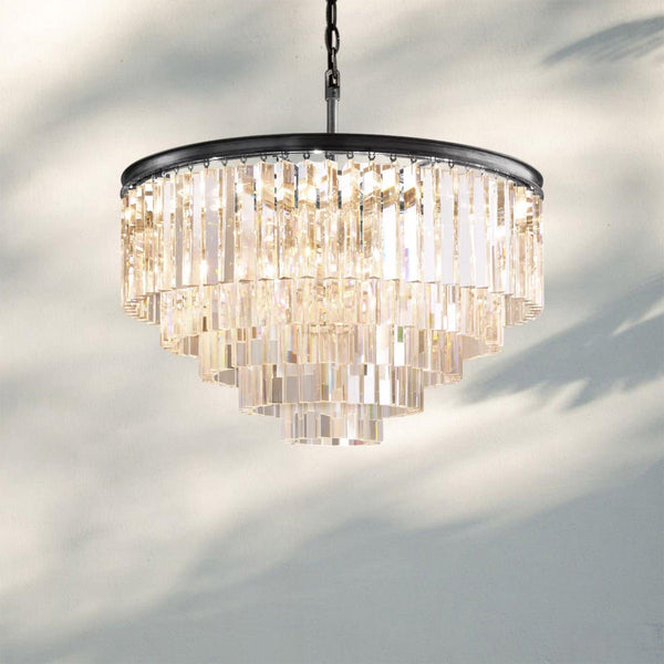 1920s Odaon Multi Tierd Round Chandelier 20"32"44"-32''-Matte Black-