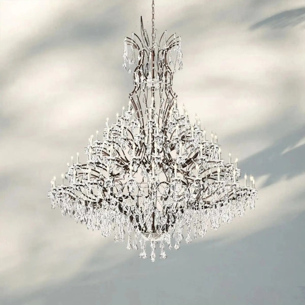 19th C. Rococa Iron & Crystal Round Chandelier 101"-Rustic Iron-