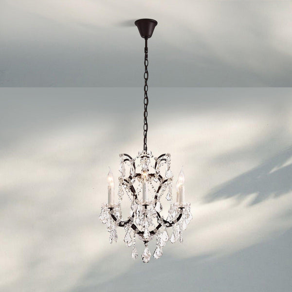 19th C. Rococa Iron & Crystal Round Chandelier 18‘’-Rustic Iron-