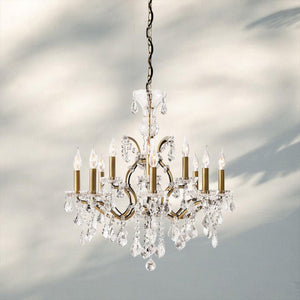 19th C. Rococa Iron & Crystal Round Chandelier 28"-Antiqued Brass-