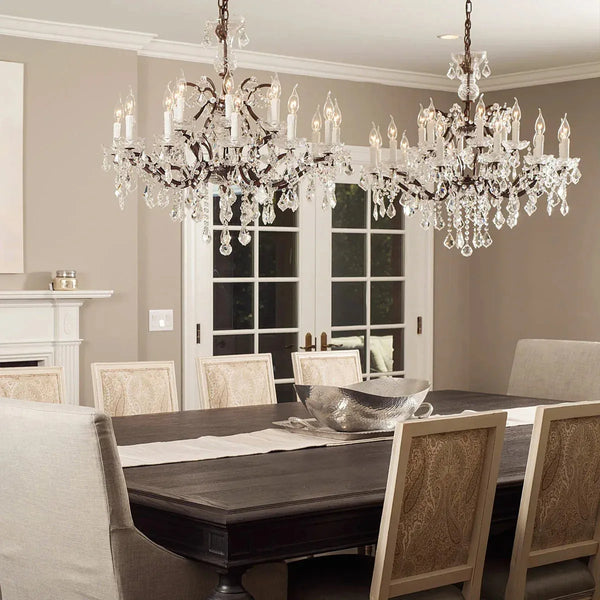 19th C. Rococa Iron & Crystal Round Chandelier 33"-Arialamps