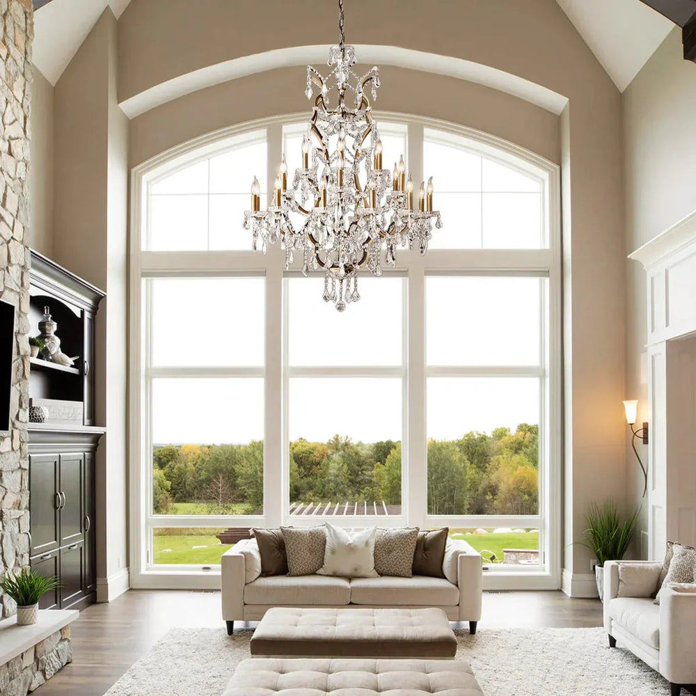 19th C. Rococa Iron & Crystal Round Chandelier 40"-Rustic Iron-Arialamps