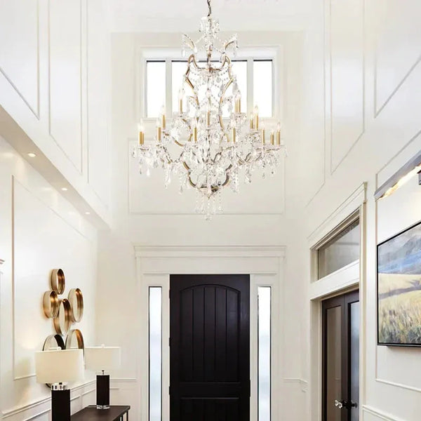 19th C. Rococa Iron & Crystal Round Chandelier 40"-Arialamps