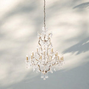 19th C. Rococa Iron & Crystal Round Chandelier 40"-Antiqued Brass-