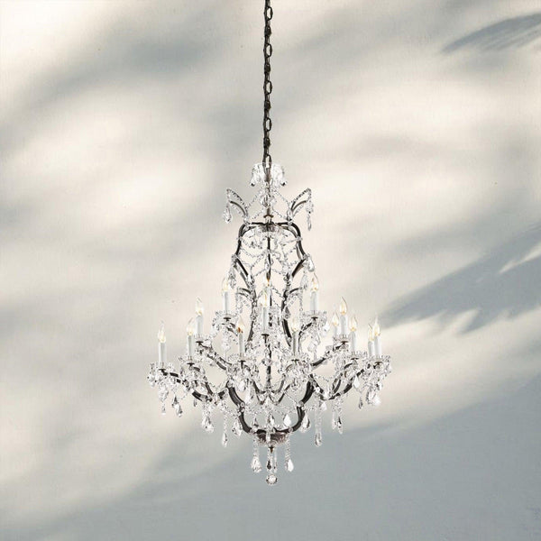 19th C. Rococa Iron & Crystal Round Chandelier 40"-Rustic Iron-