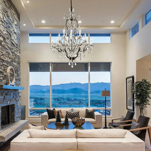 19th C. Rococa Iron & Crystal Round Chandelier 40"-Rustic Iron-Arialamps