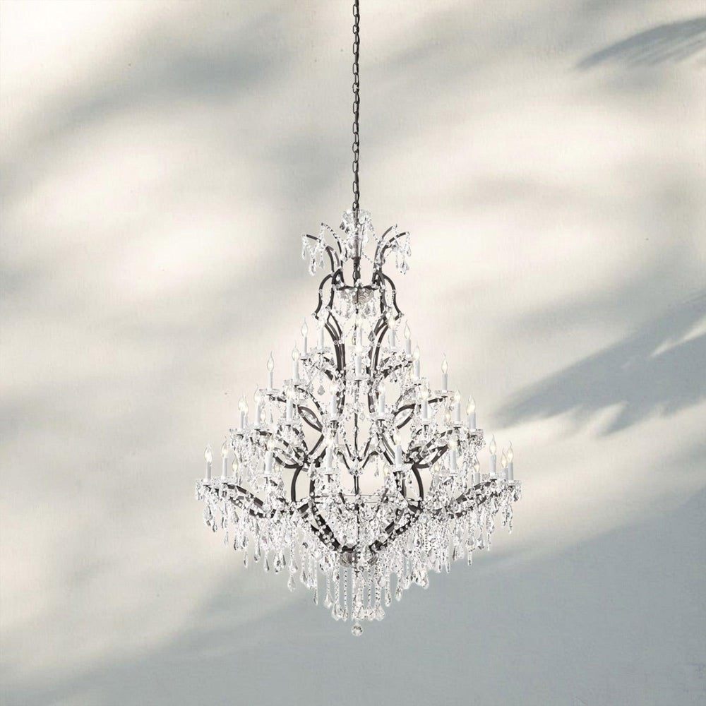 19th C. Rococa Iron & Crystal Round Chandelier 60"-Antiqued Brass-