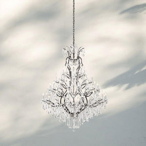 19th C. Rococa Iron & Crystal Round Chandelier 60"-Rustic Iron-