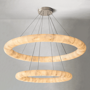 Rivaga Lisse Alabaster Two - Tiered Round Chandelier 61" - Arialamps
