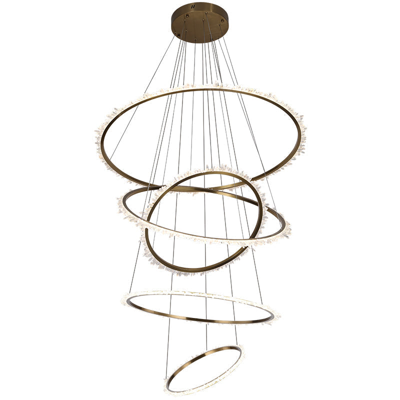 Aria Mamie Multi Rings Rock Crystal Chandelier for Staircase