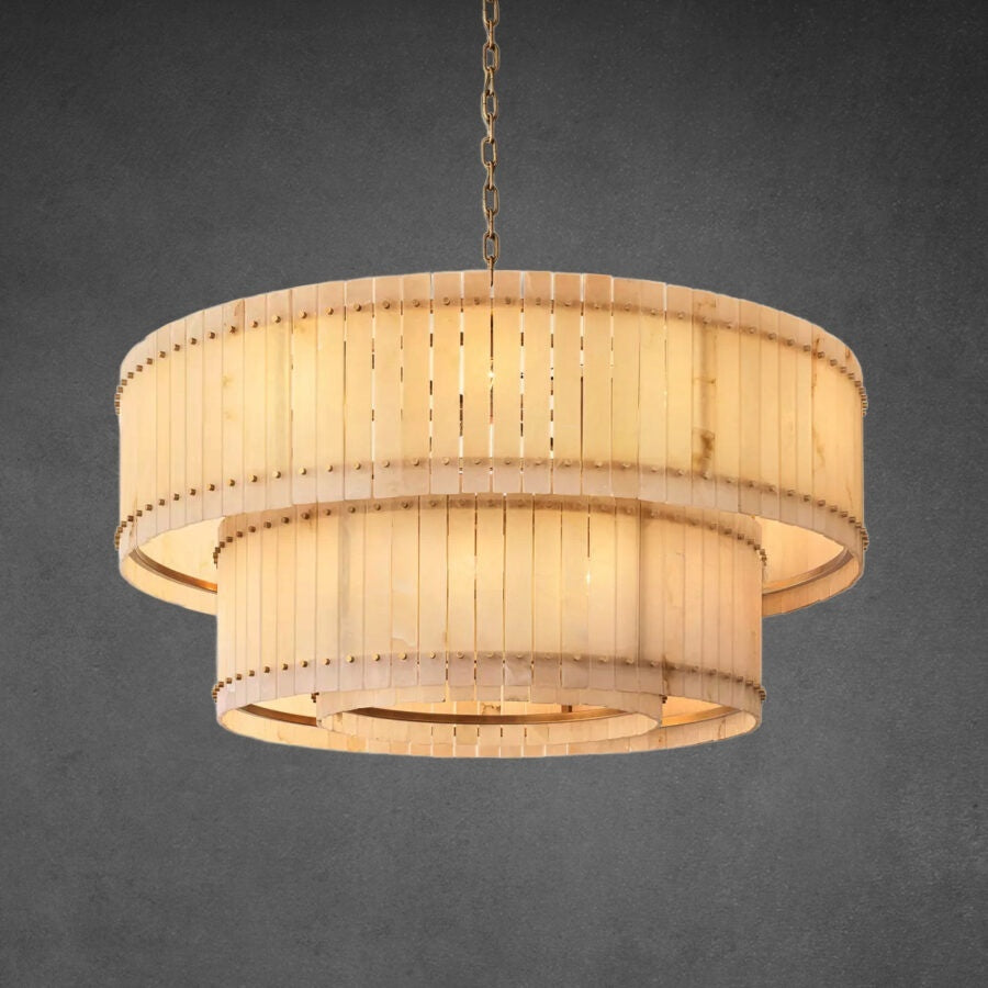 Lux Alabaster Round Tiered Chandelier 60″