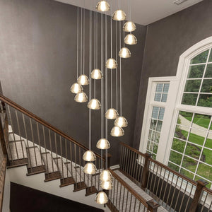 20-Light Gold Crystal Staircase Chandelier with Adjustable Height