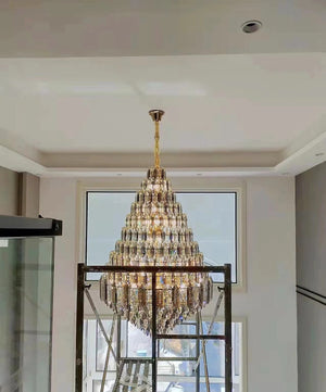 Luxury Multi-tiered Honeycomb Crystal Chandelier for High Ceiling