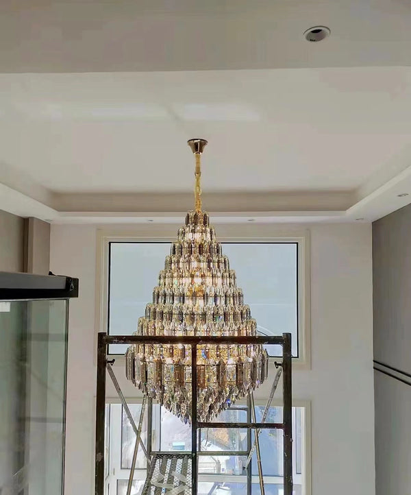 Luxury Multi-tiered Honeycomb Crystal Chandelier for High Ceiling