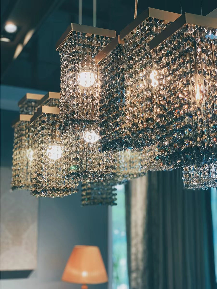 Post-Modern Light Luxury Rectangular Crystal Pendant Chandelier for Dining / Living Room / Kitchen Island