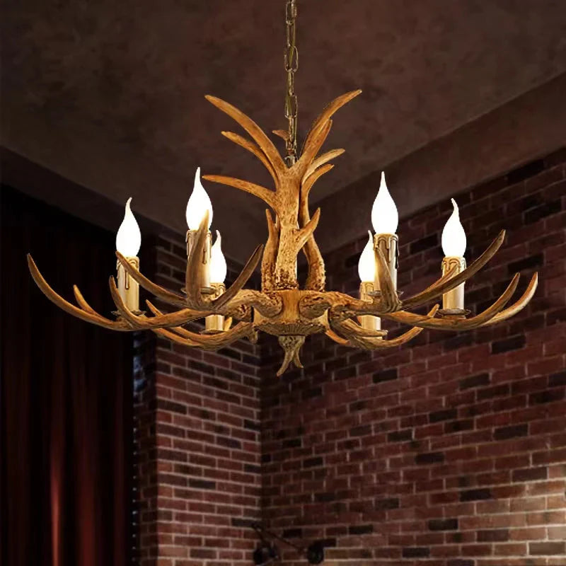 Affordable Vintage Rustic Resin Antler Candelabra Chandelier for Living Room / Restaurant / Cafe / Bar