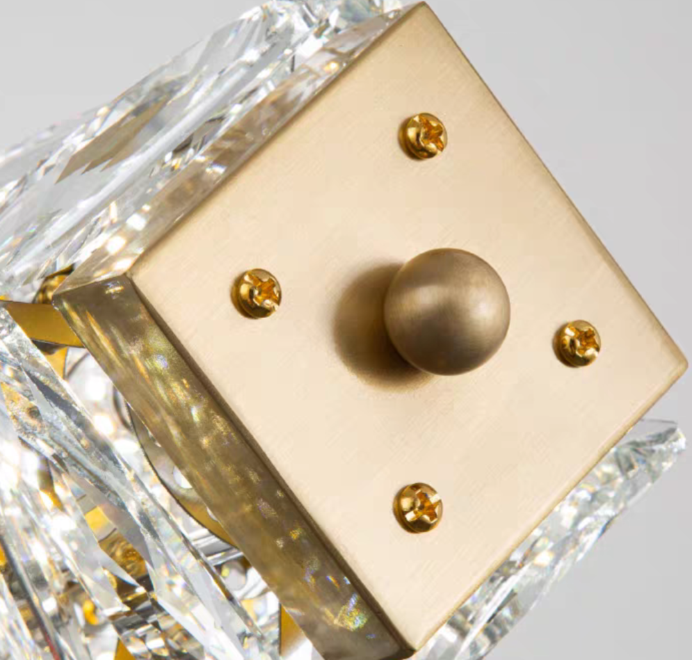 New Nordic Light Luxury Rectangle Brass and Crystal Pendant for Dining Room/Kitchen Island