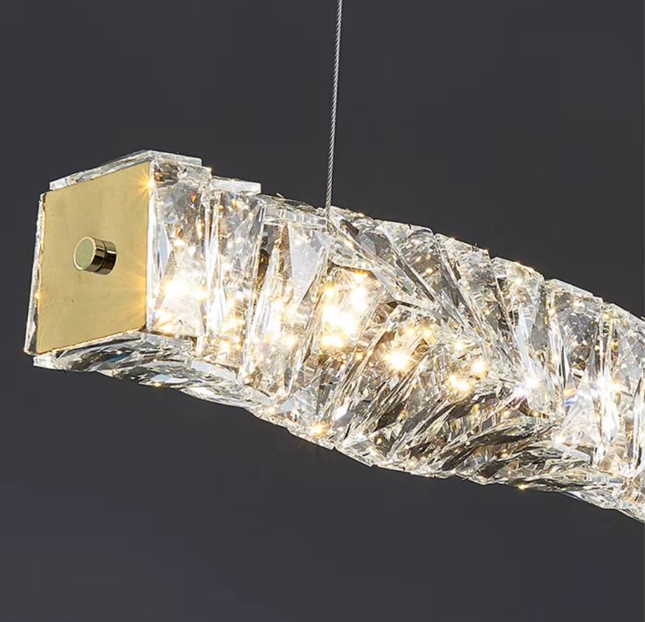 New Nordic Light Luxury Rectangle Brass and Crystal Pendant for Dining Room/Kitchen Island