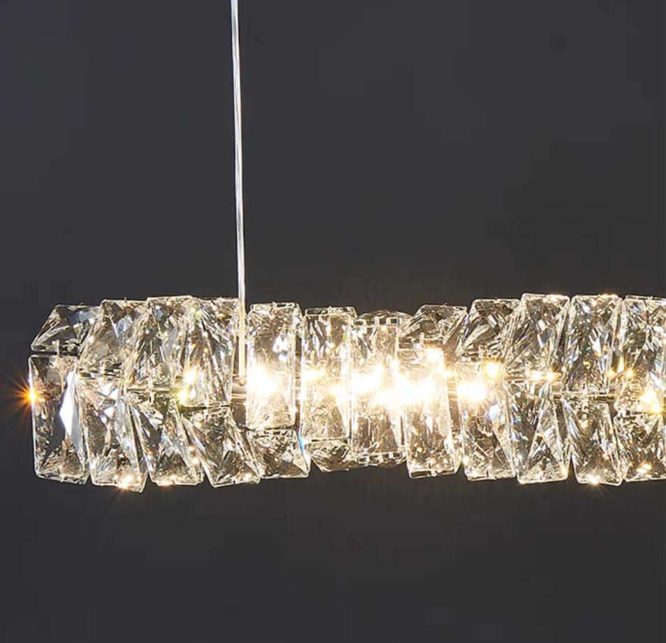 New Nordic Light Luxury Rectangle Brass and Crystal Pendant for Dining Room/Kitchen Island