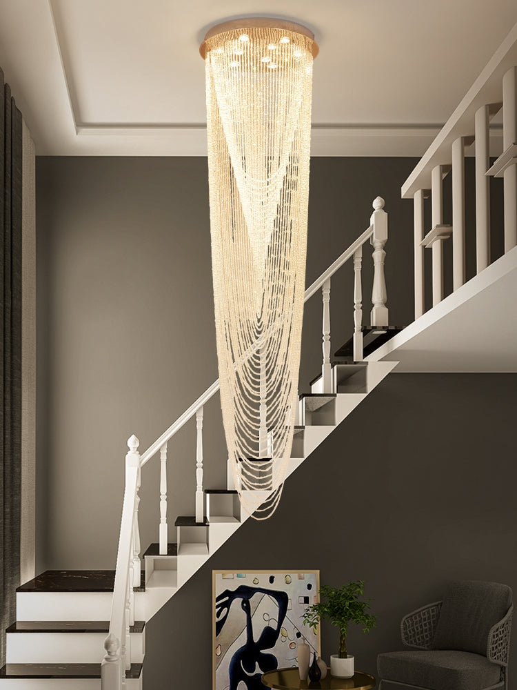 Extra Large Affordable Luxury Tiered Tassel Watefall Crystal Chandelier for Spiral Staircase/Villa/Hotel Lobby/Foyer