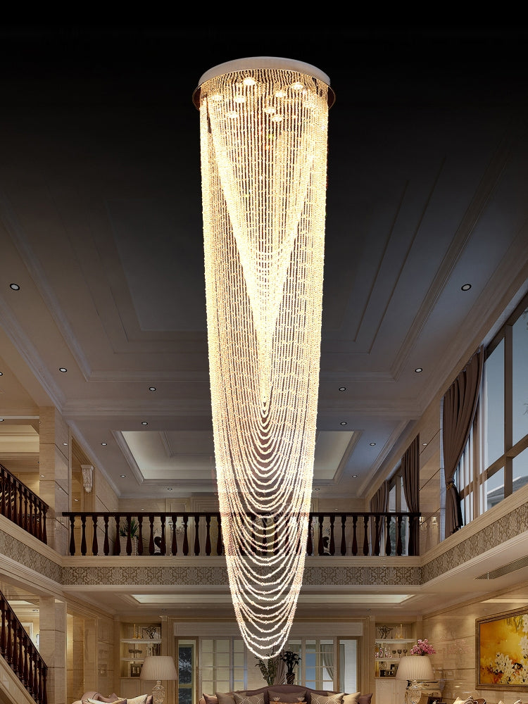 Extra Large Affordable Luxury Tiered Tassel Watefall Crystal Chandelier for Spiral Staircase/Villa/Hotel Lobby/Foyer