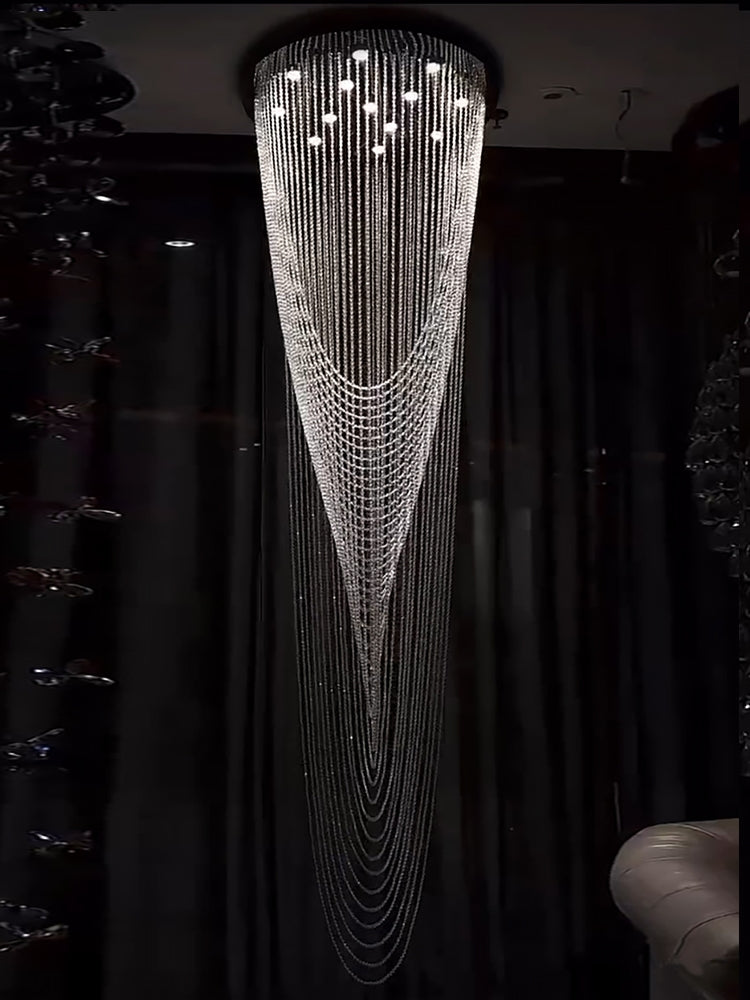 Extra Large Affordable Luxury Tiered Tassel Watefall Crystal Chandelier for Spiral Staircase/Villa/Hotel Lobby/Foyer