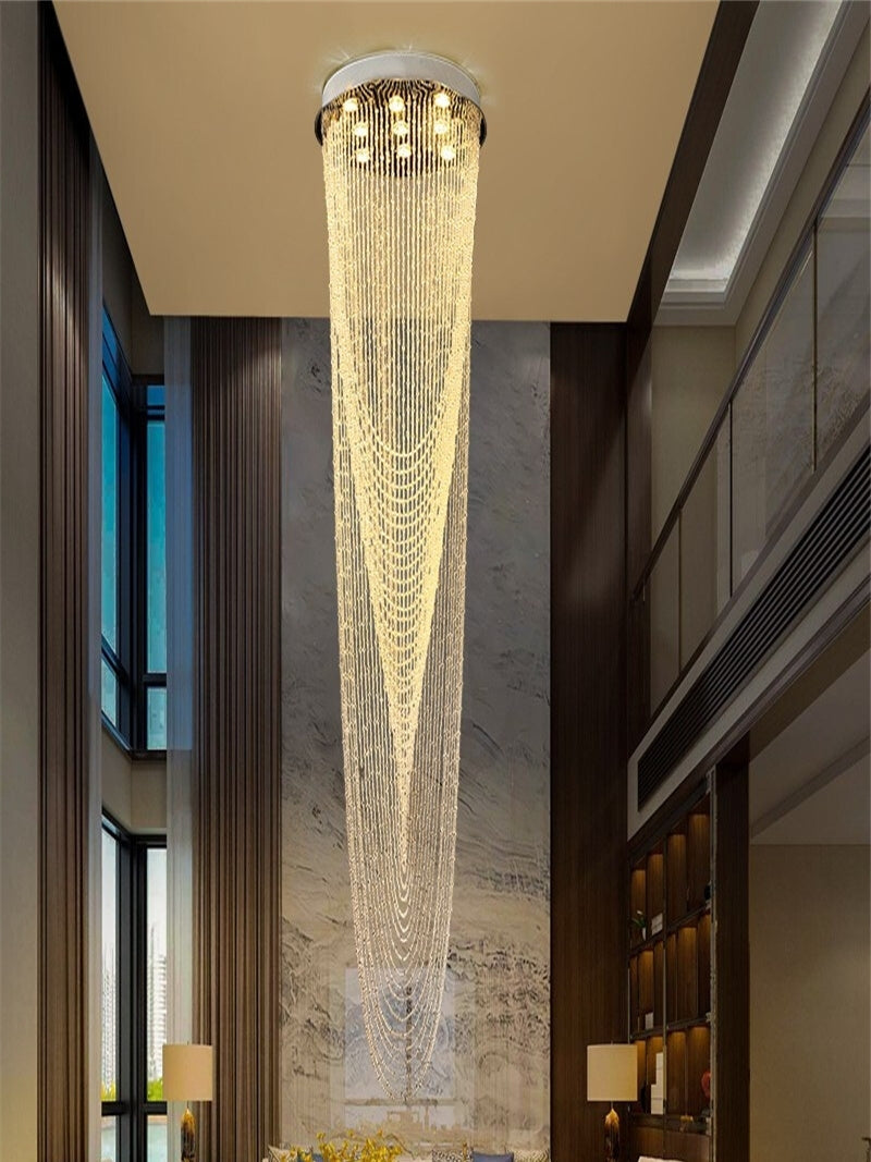 Extra Large Affordable Luxury Tiered Tassel Watefall Crystal Chandelier for Spiral Staircase/Villa/Hotel Lobby/Foyer